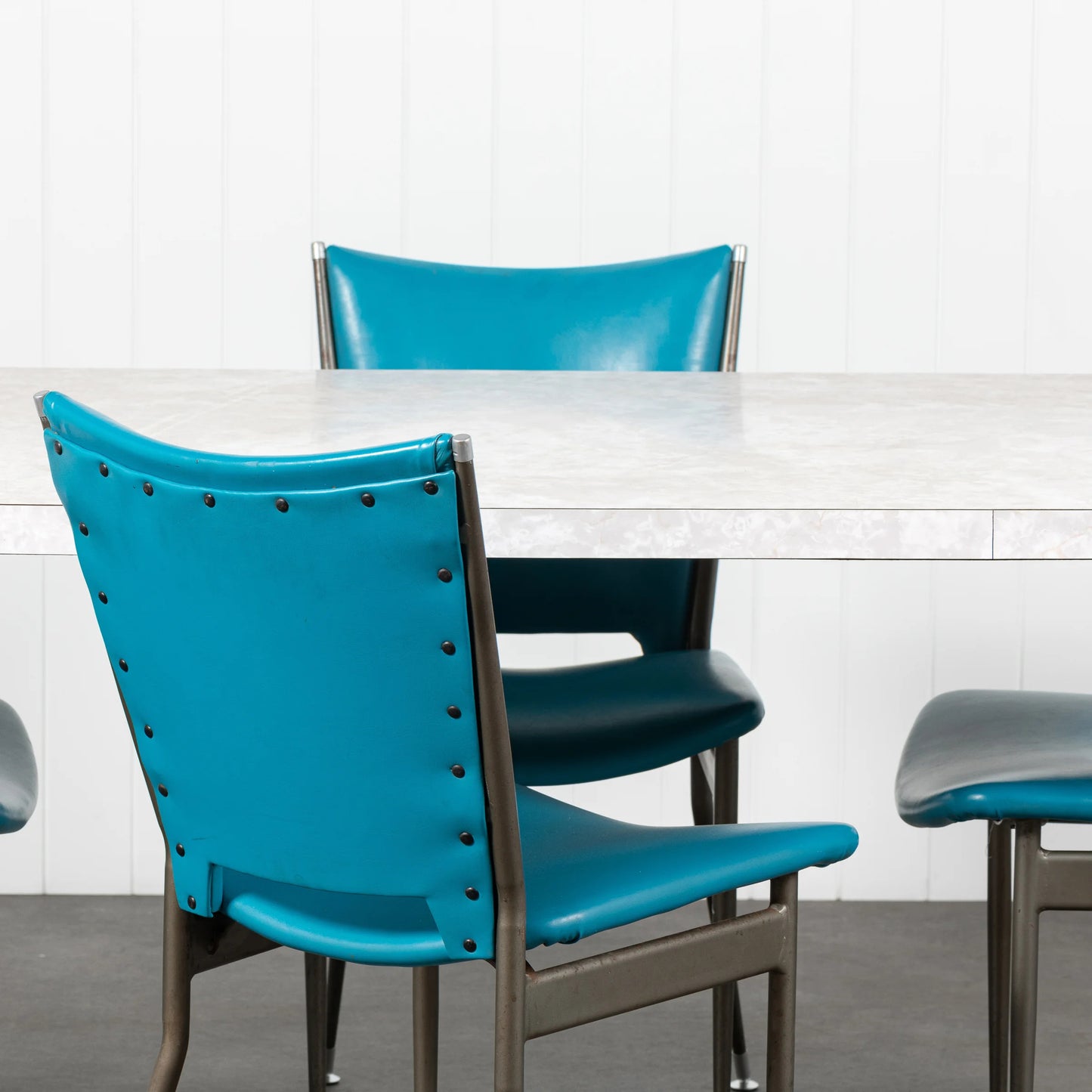 Set of 4 Blue Vinyl Dining Chairs
