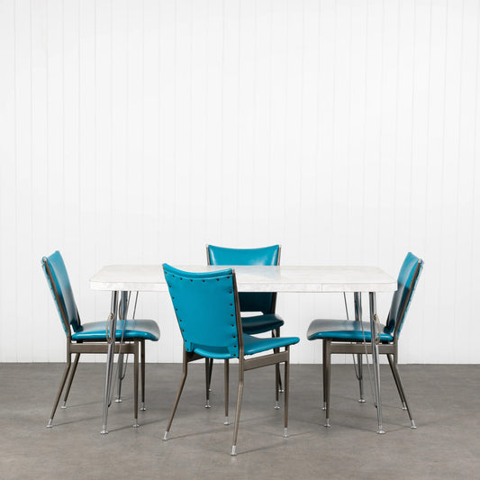 Set of 4 Blue Vinyl Dining Chairs