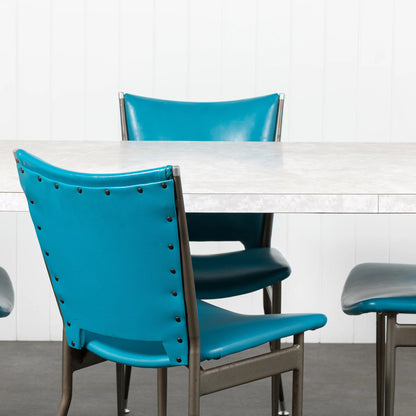 Set of 4 Blue Vinyl Dining Chairs
